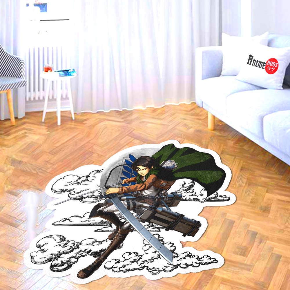 Levi Ackerman Shaped Rug Custom Moon Clouds Attack On Titan Anime Room Decor-Animerugs