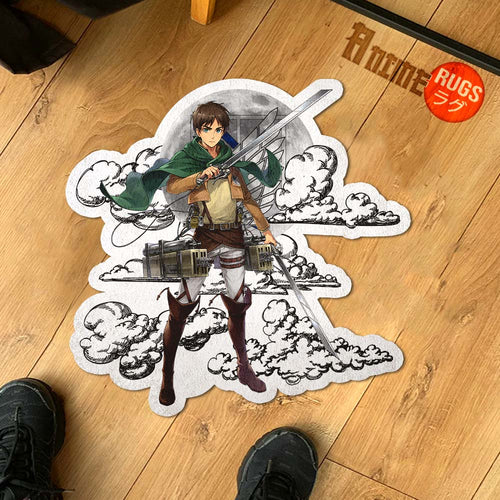 Eren Yeager Shaped Rug Custom Moon Clouds Attack On Titan Anime Room Decor-Animerugs