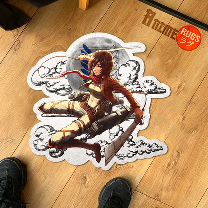 Mikasa Ackerman Shaped Rug Custom Moon Clouds Attack On Titan Anime Room Decor-Animerugs