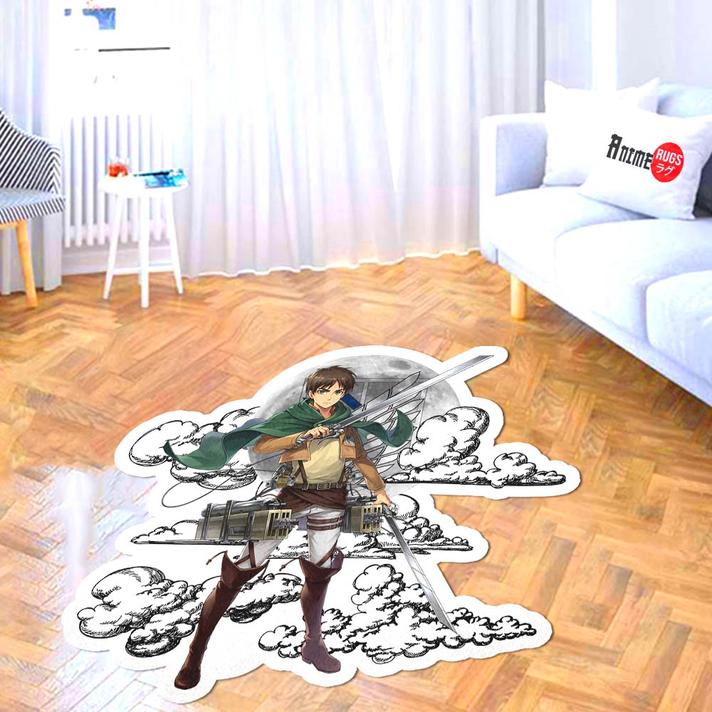 Eren Yeager Shaped Rug Custom Moon Clouds Attack On Titan Anime Room Decor-Animerugs