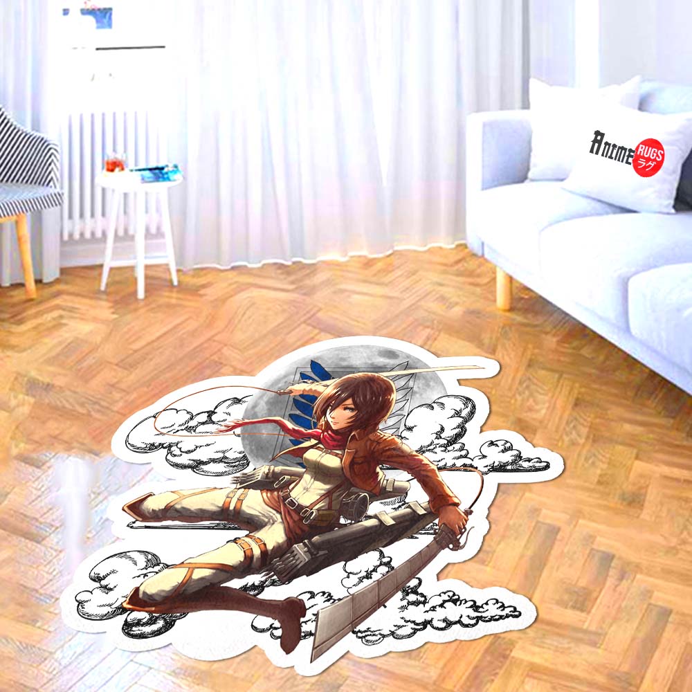 Mikasa Ackerman Shaped Rug Custom Moon Clouds Attack On Titan Anime Room Decor-Animerugs
