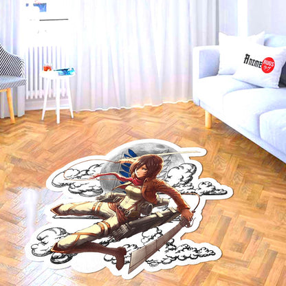 Mikasa Ackerman Shaped Rug Custom Moon Clouds Attack On Titan Anime Room Decor-Animerugs
