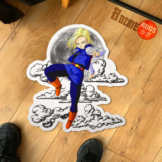 Android 18 Shaped Rug Custom Moon Clouds Dragon Ball Anime Room Decor-Animerugs