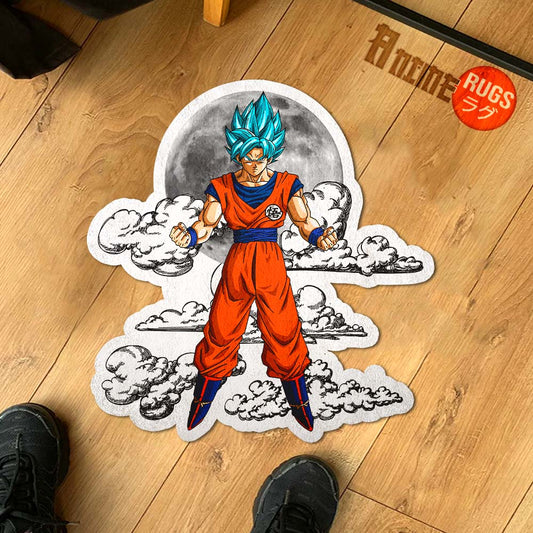 Goku Blue Shaped Rug Custom Moon Clouds Dragon Ball Anime Room Decor-Animerugs