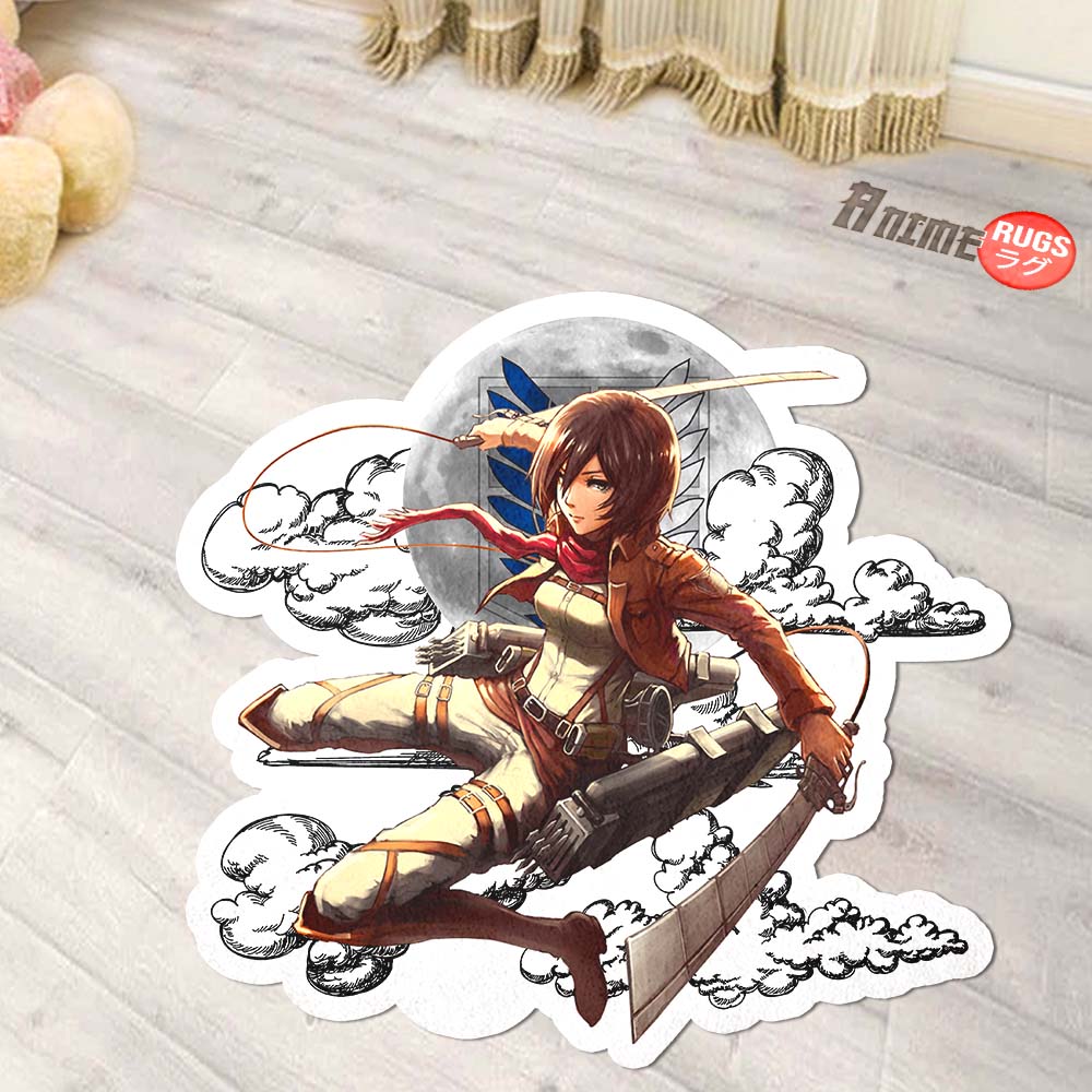Mikasa Ackerman Shaped Rug Custom Moon Clouds Attack On Titan Anime Room Decor-Animerugs