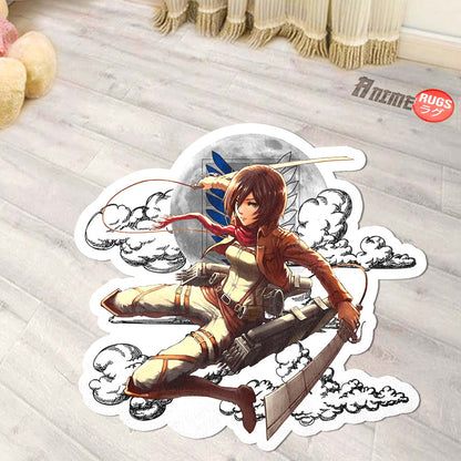Mikasa Ackerman Shaped Rug Custom Moon Clouds Attack On Titan Anime Room Decor-Animerugs