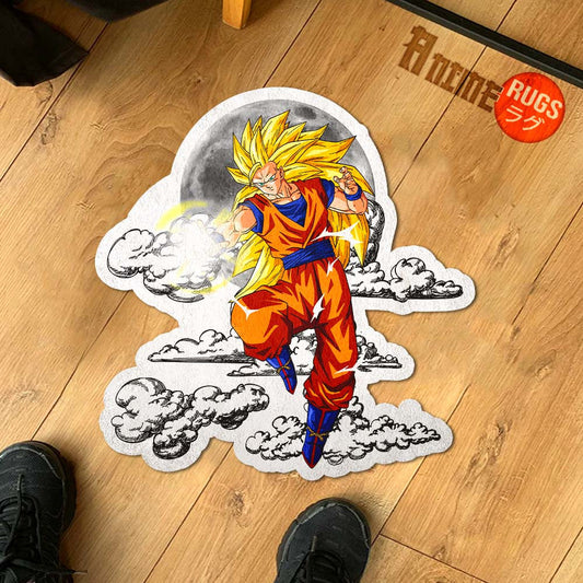 Goku SSJ Shaped Rug Custom Moon Clouds Dragon Ball Anime Room Decor-Animerugs