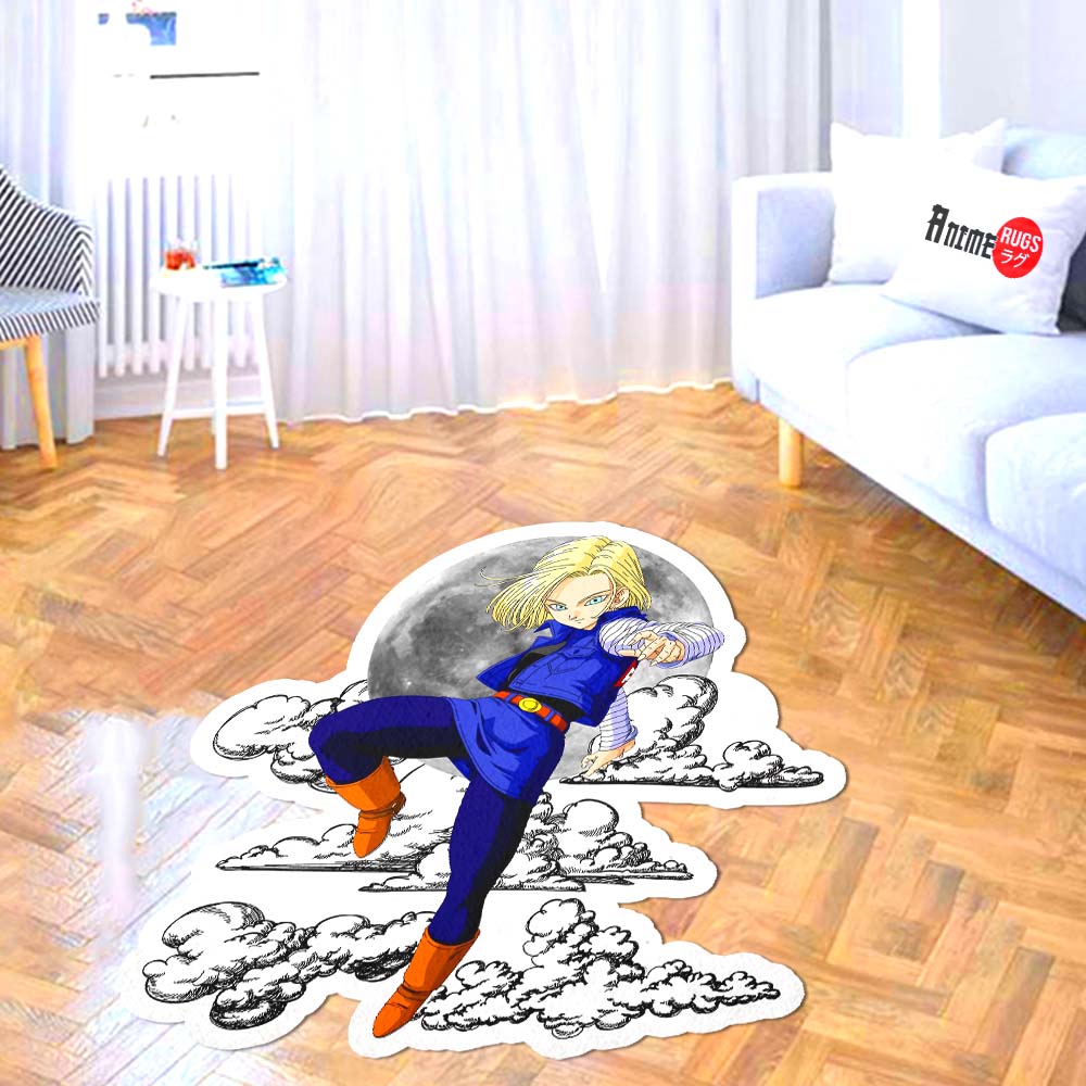 Android 18 Shaped Rug Custom Moon Clouds Dragon Ball Anime Room Decor-Animerugs