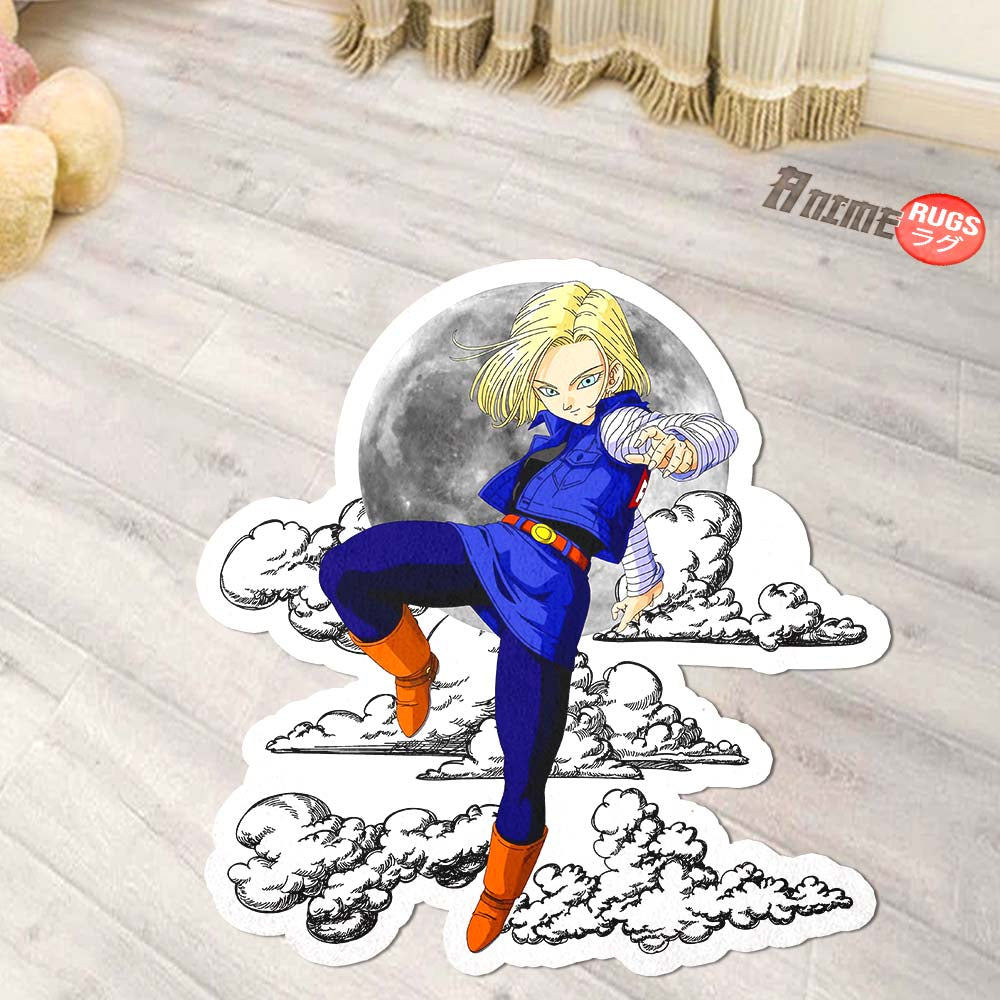 Android 18 Shaped Rug Custom Moon Clouds Dragon Ball Anime Room Decor-Animerugs