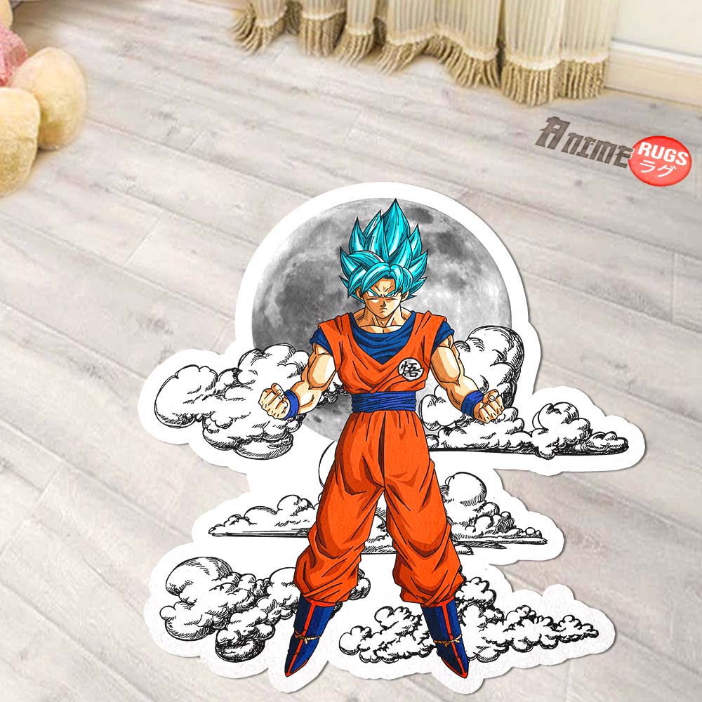 Goku Blue Shaped Rug Custom Moon Clouds Dragon Ball Anime Room Decor-Animerugs
