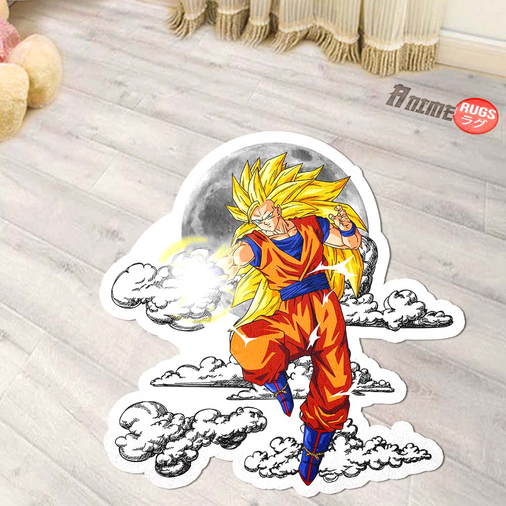 Goku SSJ Shaped Rug Custom Moon Clouds Dragon Ball Anime Room Decor-Animerugs