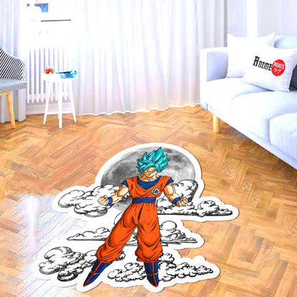 Goku Blue Shaped Rug Custom Moon Clouds Dragon Ball Anime Room Decor-Animerugs