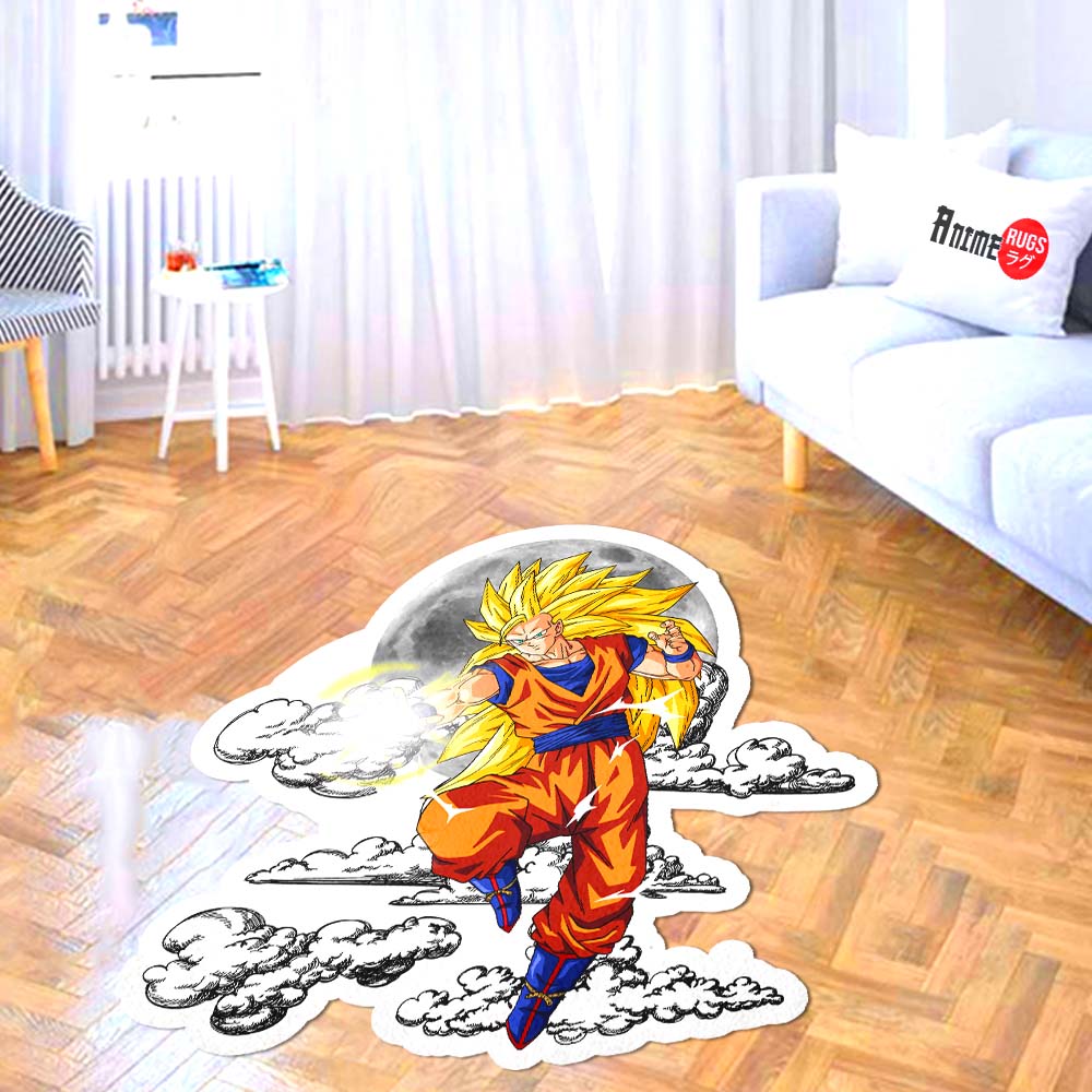 Goku SSJ Shaped Rug Custom Moon Clouds Dragon Ball Anime Room Decor-Animerugs