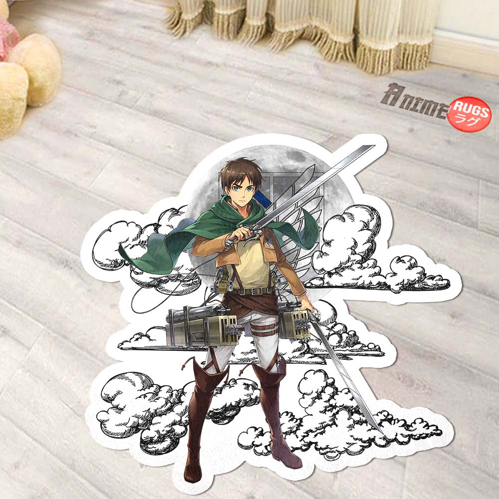 Eren Yeager Shaped Rug Custom Moon Clouds Attack On Titan Anime Room Decor-Animerugs