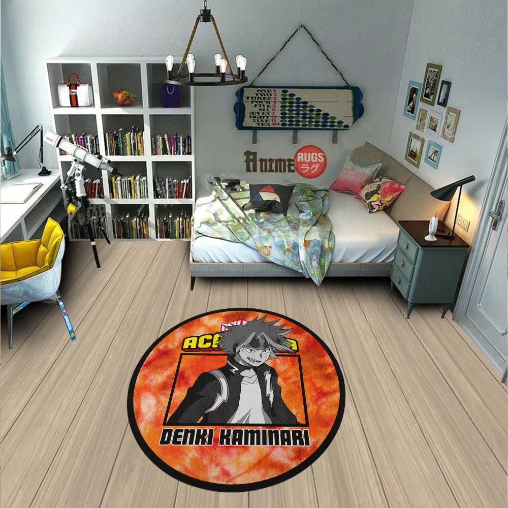 Denki Kaminari Round Rug Custom Tie Dye Style My Hero Academia Anime Circle Carpet-Animerugs