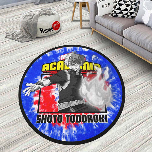 Shoto Todoroki Round Rug Custom Tie Dye Style My Hero Academia Anime Circle Carpet-Animerugs