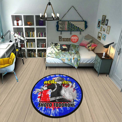Shoto Todoroki Round Rug Custom Tie Dye Style My Hero Academia Anime Circle Carpet-Animerugs