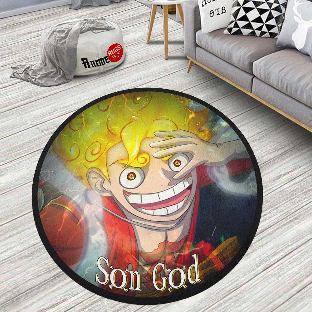 Luffy Gear 5 Round Rug Custom One Piece Anime Circle Carpet-Animerugs