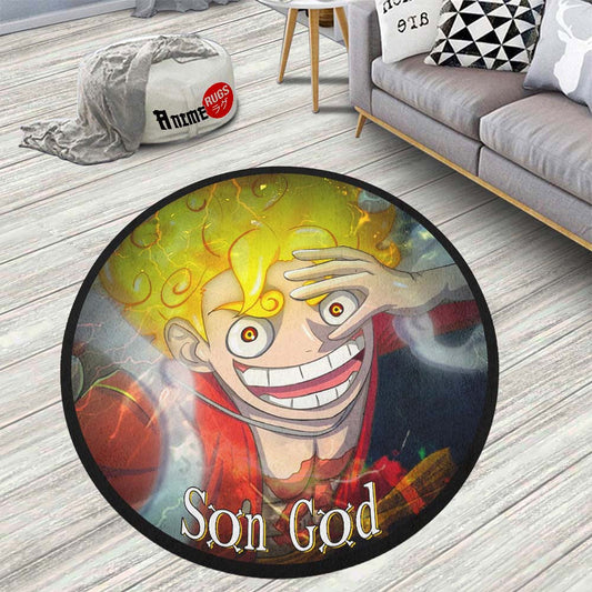 Luffy Gear 5 Round Rug Custom One Piece Anime Circle Carpet-Animerugs