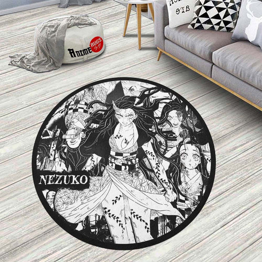 Nezuko Kamado Manga Round Rug Custom Demon Slayer Anime Circle Carpet-Animerugs