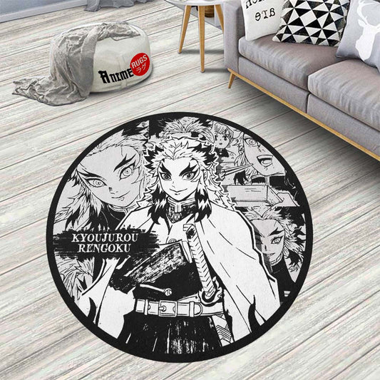 Kyoujurou Rengoku Manga Round Rug Custom Demon Slayer Anime Circle Carpet-Animerugs