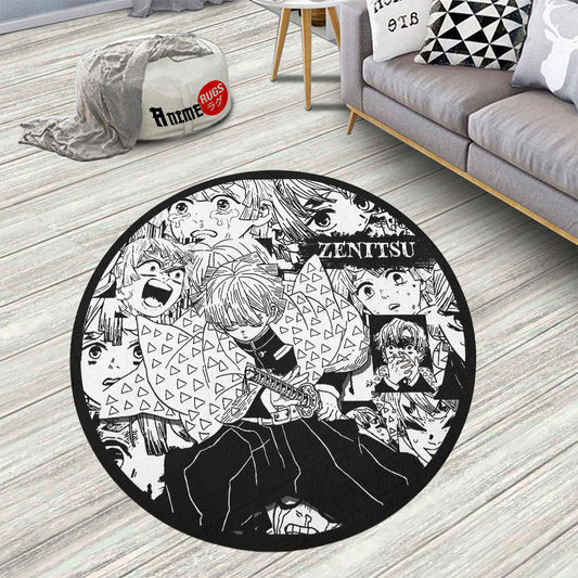 Zenitsu Agatsuma Manga Round Rug Custom Demon Slayer Anime Circle Carpet-Animerugs