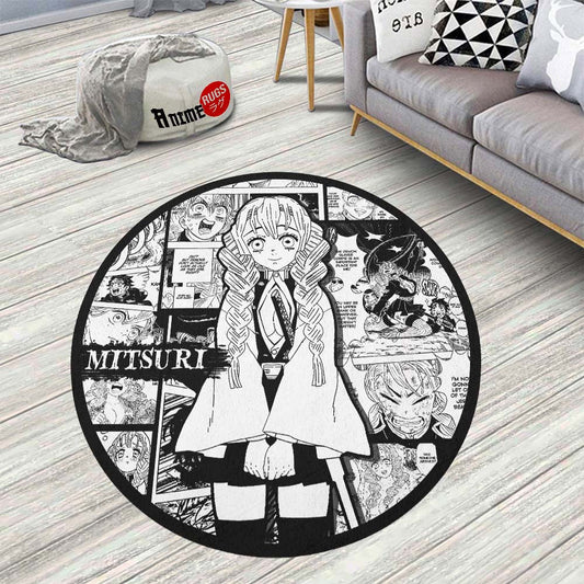 Mitsuri Kanroji Manga Round Rug Custom Demon Slayer Anime Circle Carpet-Animerugs
