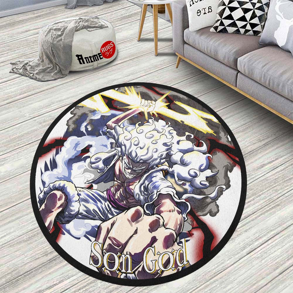 Luffy Nika Round Rug Custom One Piece Anime Circle Carpet-Animerugs