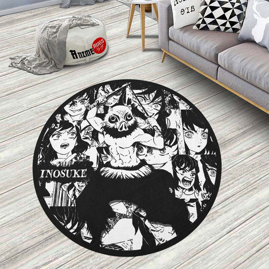 Inosuke Hashibira Manga Round Rug Custom Demon Slayer Anime Circle Carpet-Animerugs