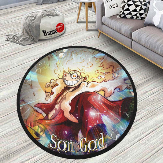 Luffy Son God Round Rug Custom One Piece Anime Circle Carpet-Animerugs