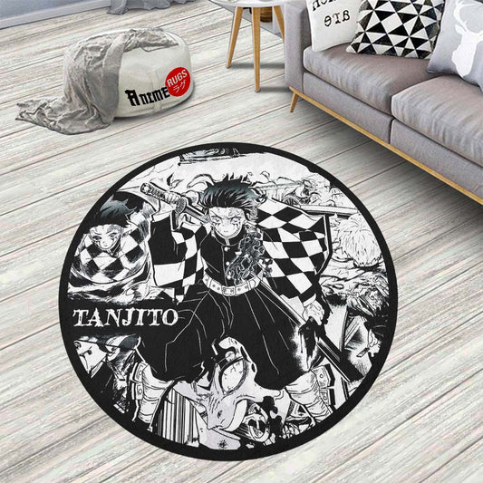 Tanjirou Kamado Manga Round Rug Custom Demon Slayer Anime Circle Carpet-Animerugs