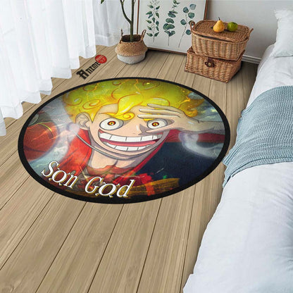 Luffy Gear 5 Round Rug Custom One Piece Anime Circle Carpet-Animerugs