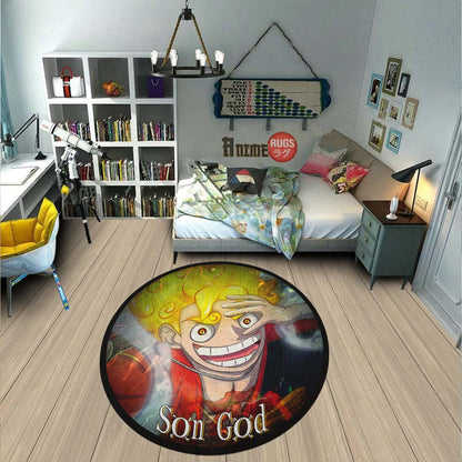 Luffy Gear 5 Round Rug Custom One Piece Anime Circle Carpet-Animerugs