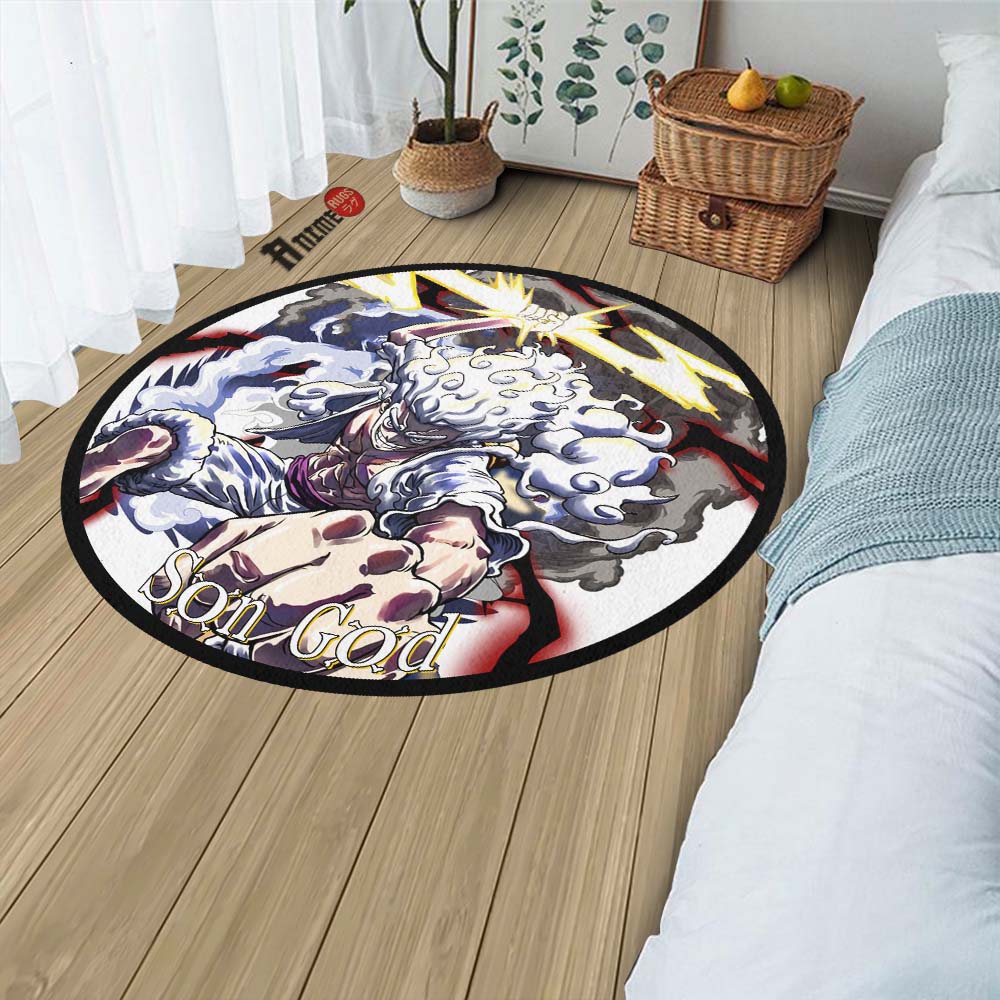 Luffy Nika Round Rug Custom One Piece Anime Circle Carpet-Animerugs