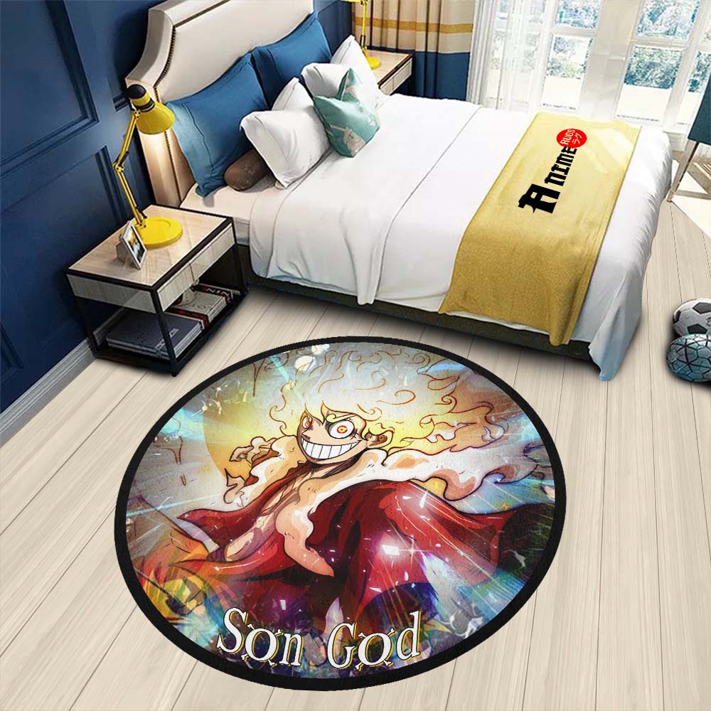 Luffy Son God Round Rug Custom One Piece Anime Circle Carpet-Animerugs