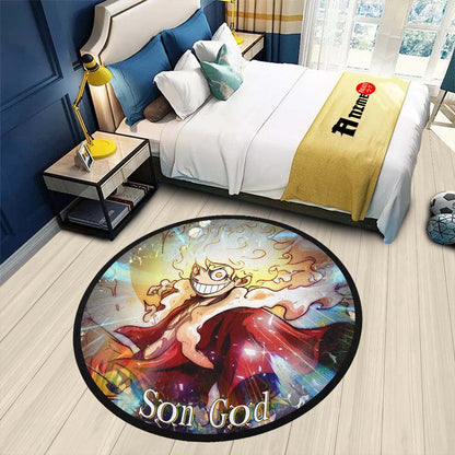 Luffy Son God Round Rug Custom One Piece Anime Circle Carpet-Animerugs
