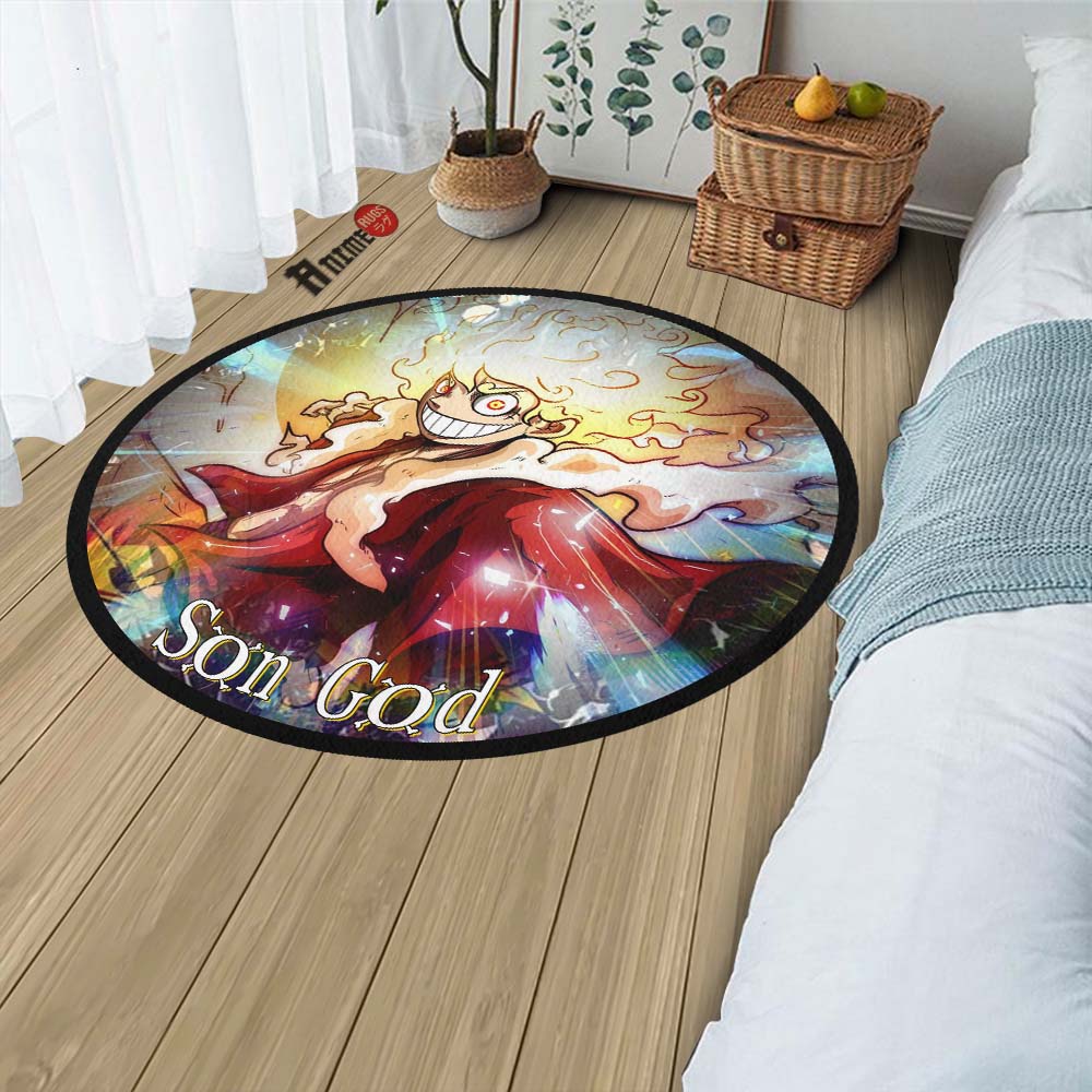 Luffy Son God Round Rug Custom One Piece Anime Circle Carpet-Animerugs