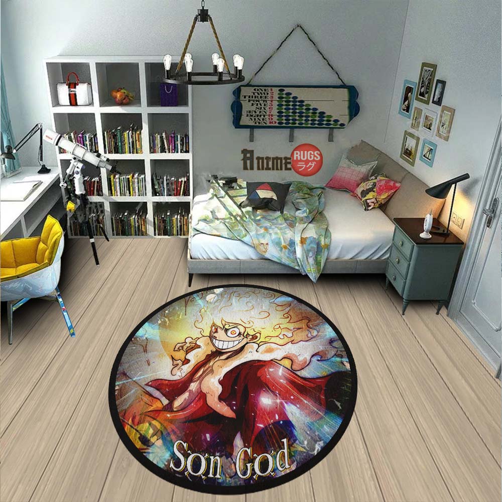 Luffy Son God Round Rug Custom One Piece Anime Circle Carpet-Animerugs