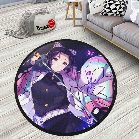 Shinobu Kochou Round Rug Custom Demon Slayer Anime Circle Carpet-Animerugs