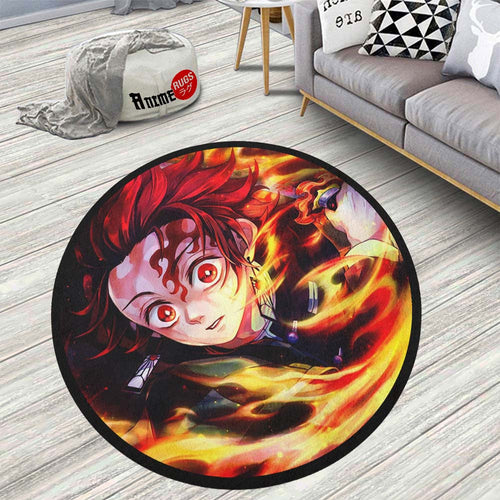 Tanjirou Kamado Round Rug Custom Demon Slayer Anime Circle Carpet-Animerugs