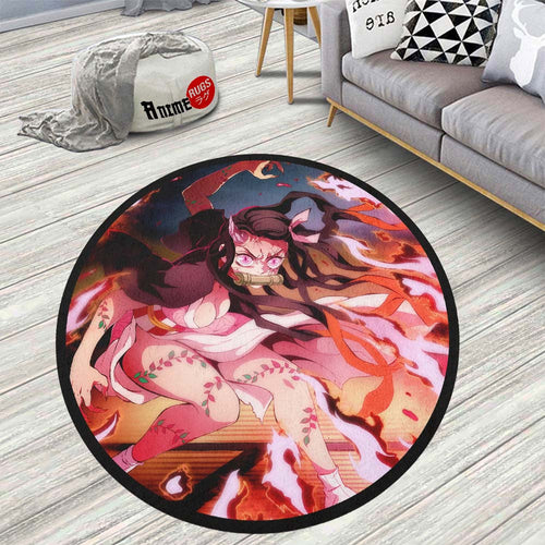 Nezuko Kamado Round Rug Custom Demon Slayer Anime Circle Carpet-Animerugs