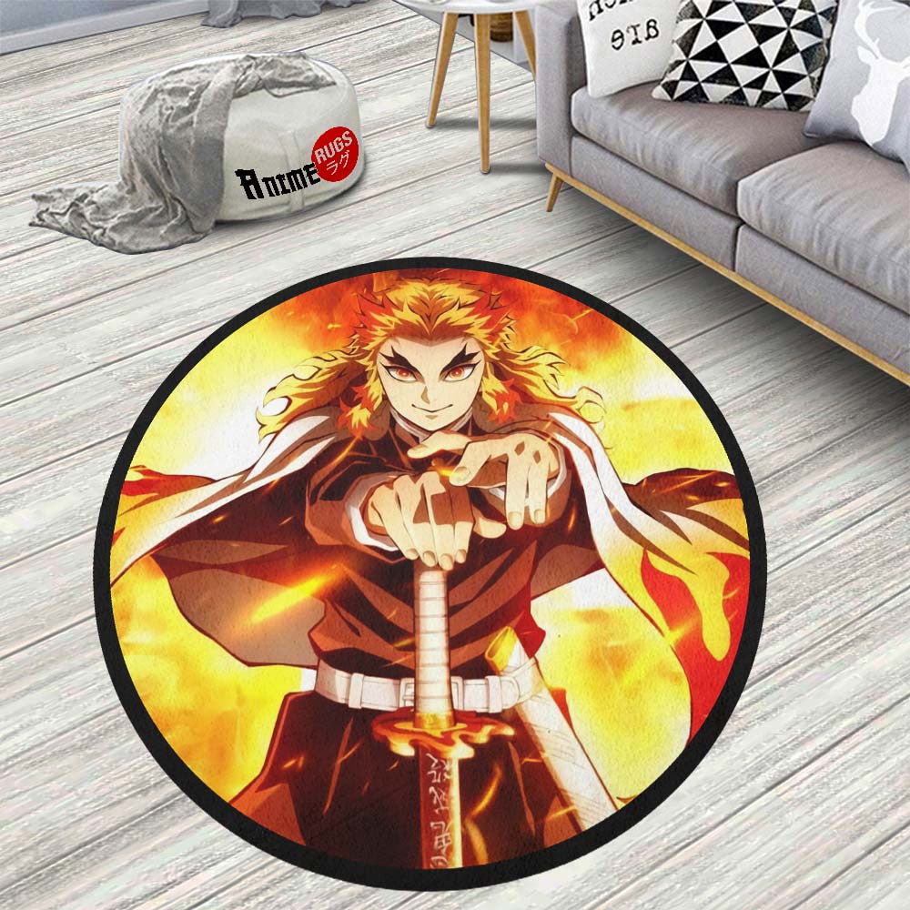 Kyoujurou Rengoku Round Rug Custom Demon Slayer Anime Circle Carpet-Animerugs