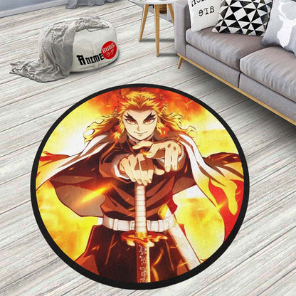 Kyoujurou Rengoku Round Rug Custom Demon Slayer Anime Circle Carpet-Animerugs