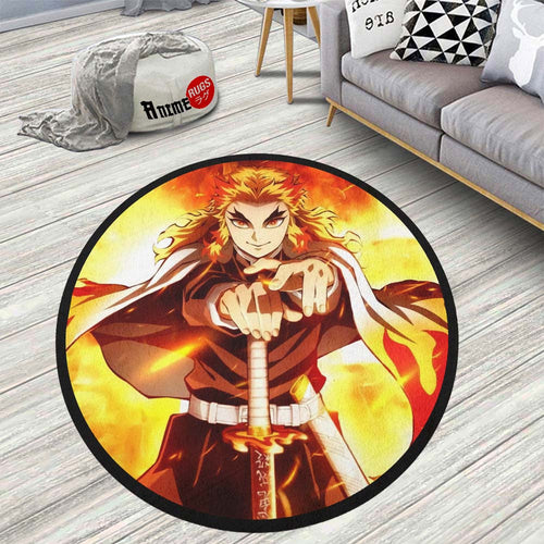Kyoujurou Rengoku Round Rug Custom Demon Slayer Anime Circle Carpet-Animerugs