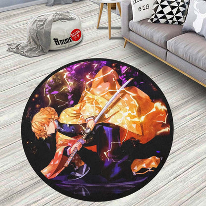 Zenitsu Agatsuma Round Rug Custom Demon Slayer Anime Circle Carpet-Animerugs