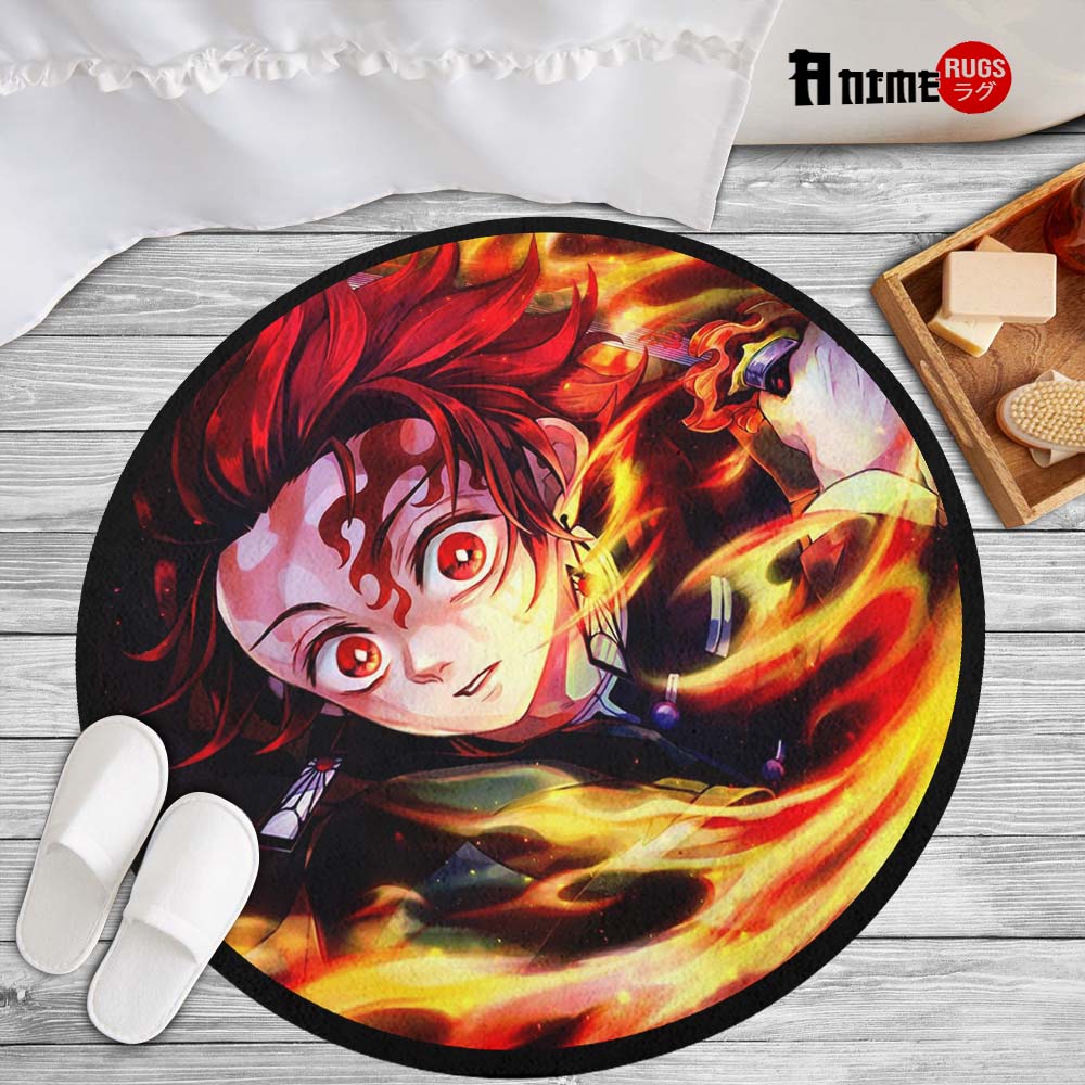 Tanjirou Kamado Round Rug Custom Demon Slayer Anime Circle Carpet-Animerugs