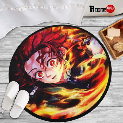 Tanjirou Kamado Round Rug Custom Demon Slayer Anime Circle Carpet-Animerugs