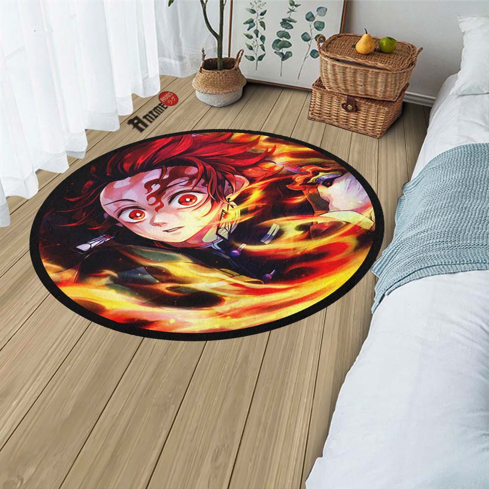 Tanjirou Kamado Round Rug Custom Demon Slayer Anime Circle Carpet-Animerugs
