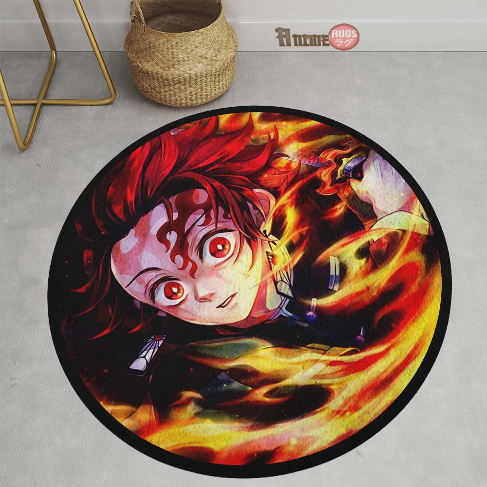 Tanjirou Kamado Round Rug Custom Demon Slayer Anime Circle Carpet-Animerugs
