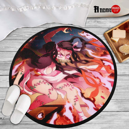 Nezuko Kamado Round Rug Custom Demon Slayer Anime Circle Carpet-Animerugs